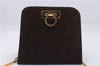Authentic Ferragamo Gancini Chain Suede Shoulder Cross Body Bag Brown 8534D