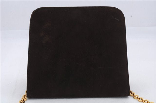 Authentic Ferragamo Gancini Chain Suede Shoulder Cross Body Bag Brown 8534D
