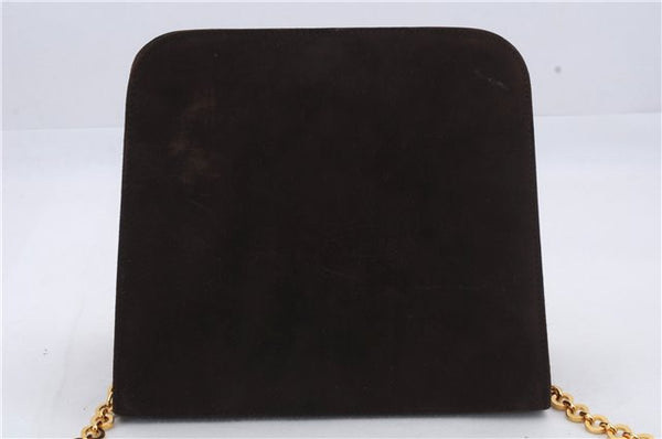 Authentic Ferragamo Gancini Chain Suede Shoulder Cross Body Bag Brown 8534D