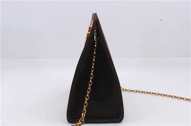 Authentic Ferragamo Gancini Chain Suede Shoulder Cross Body Bag Brown 8534D