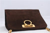 Authentic Ferragamo Gancini Chain Suede Shoulder Cross Body Bag Brown 8534D