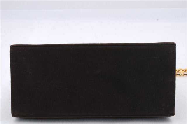 Authentic Ferragamo Gancini Chain Suede Shoulder Cross Body Bag Brown 8534D