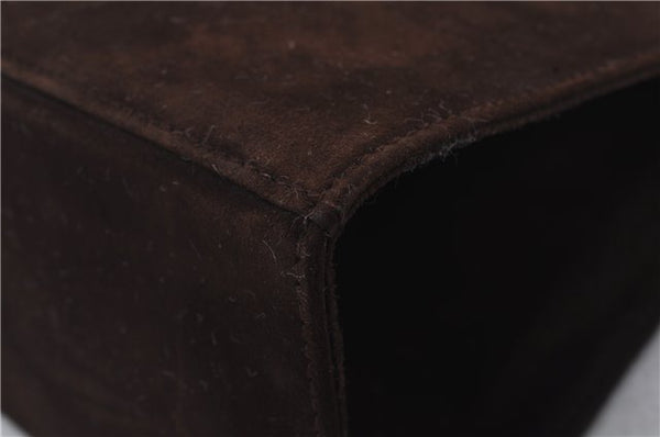 Authentic Ferragamo Gancini Chain Suede Shoulder Cross Body Bag Brown 8534D