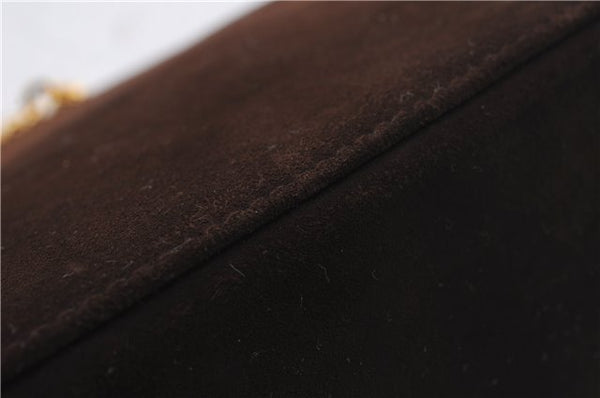 Authentic Ferragamo Gancini Chain Suede Shoulder Cross Body Bag Brown 8534D