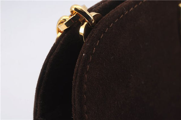 Authentic Ferragamo Gancini Chain Suede Shoulder Cross Body Bag Brown 8534D
