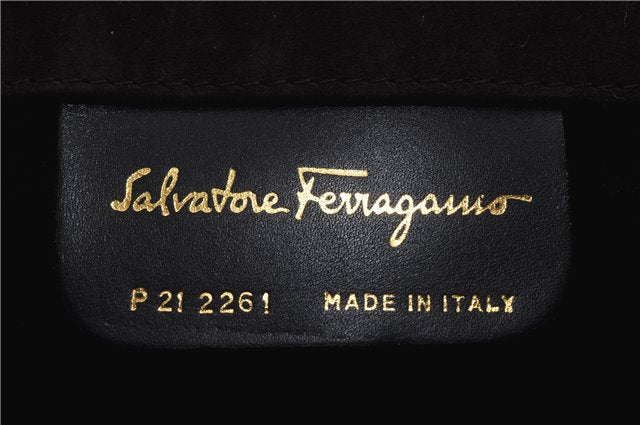 Authentic Ferragamo Gancini Chain Suede Shoulder Cross Body Bag Brown 8534D