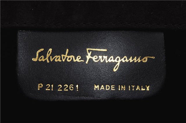 Authentic Ferragamo Gancini Chain Suede Shoulder Cross Body Bag Brown 8534D