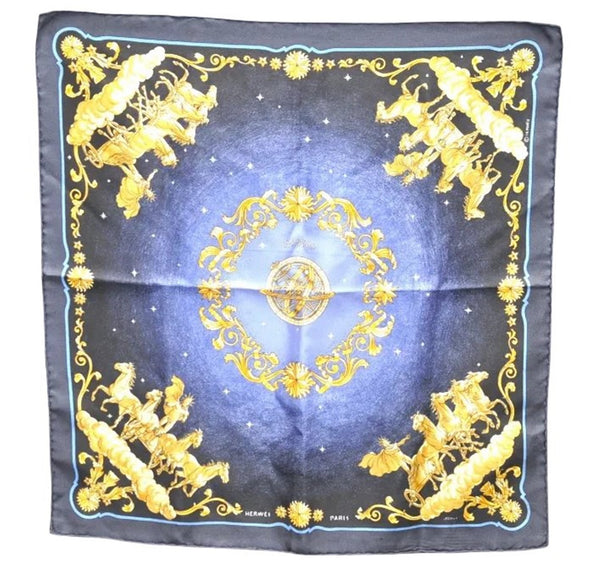 Authentic HERMES Petit Carre 40 Scarf Handkerchief "COSMOS" Silk Blue 8542D