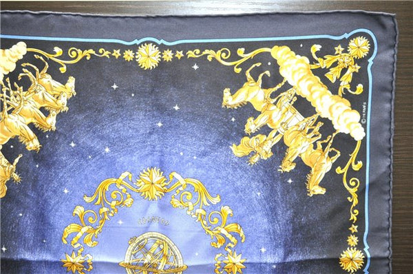 Authentic HERMES Petit Carre 40 Scarf Handkerchief "COSMOS" Silk Blue 8542D