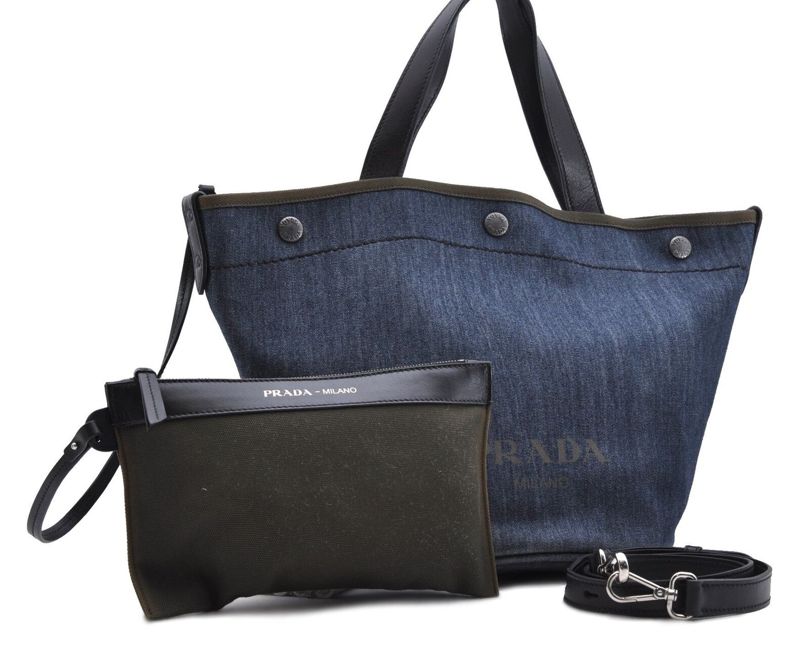 Authentic PRADA Denim Canvas 2Way Shoulder Tote Bag Blue 8546B