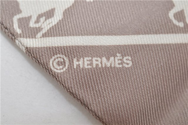 Authentic HERMES Twilly Scarf Silhouette of Carriage Design Silk Gray 8553D