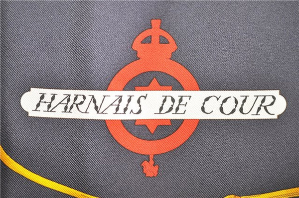 Authentic HERMES Carre 90 Scarf "HARNAIS DE COUR" Silk Black Red Box 8557D