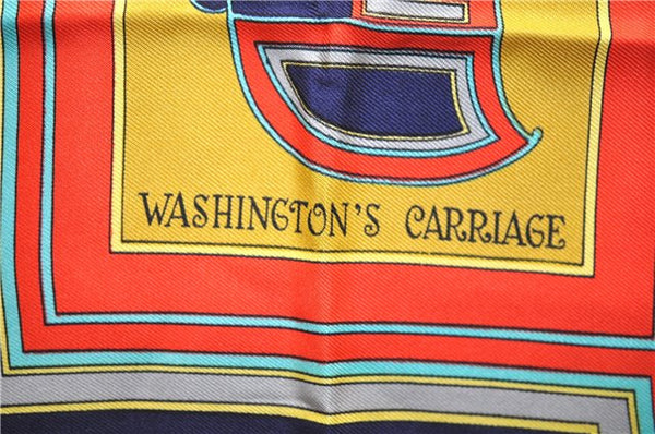 Authentic HERMES Carre 90 Scarf "WASHINGTON'S CARRIAGE" Silk Orange 8558D