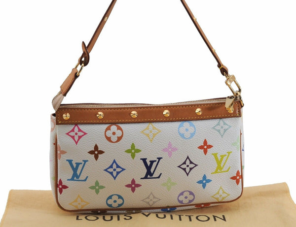 Auth LOUIS VUITTON Monogram Multicolor Pochette Accessoires White Pouch LV 8571A