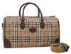 Auth Burberrys Vintage Nova Check 2Way Travel Boston Bag PVC Leather Beige 8572D