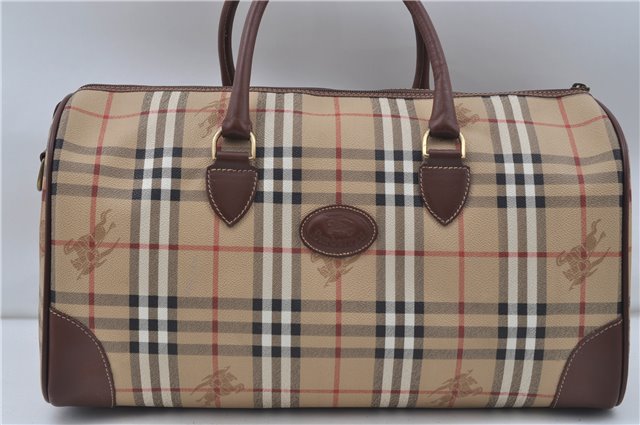 Auth Burberrys Vintage Nova Check 2Way Travel Boston Bag PVC Leather Beige 8572D