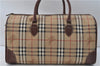 Auth Burberrys Vintage Nova Check 2Way Travel Boston Bag PVC Leather Beige 8572D