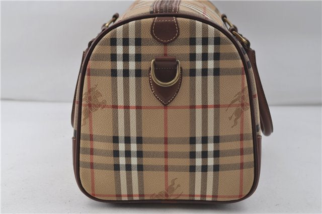 Auth Burberrys Vintage Nova Check 2Way Travel Boston Bag PVC Leather Beige 8572D