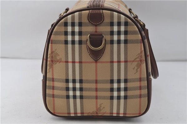 Auth Burberrys Vintage Nova Check 2Way Travel Boston Bag PVC Leather Beige 8572D