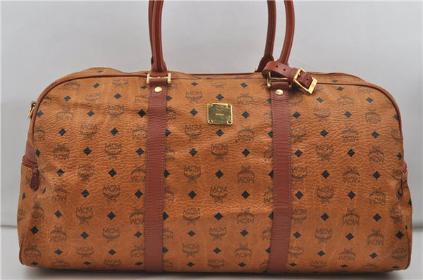 Authentic MCM Visetos Leather Vintage 2Way Travel Boston Bag Brown 8579D