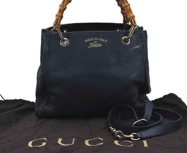 Authentic GUCCI Bamboo 2way Shoulder Hand Bag Purse Leather 336032 Navy 8583D