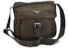 Authentic PRADA Nylon Leather Shoulder Cross Body Bag Purse Green Khaki 8585C