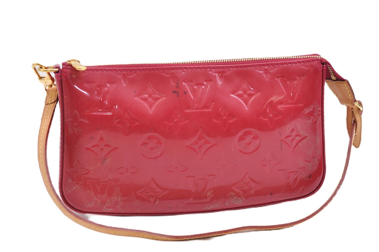 Authentic Louis Vuitton Vernis Pochette Accessoires Pouch Pink M91574 LV 8590E