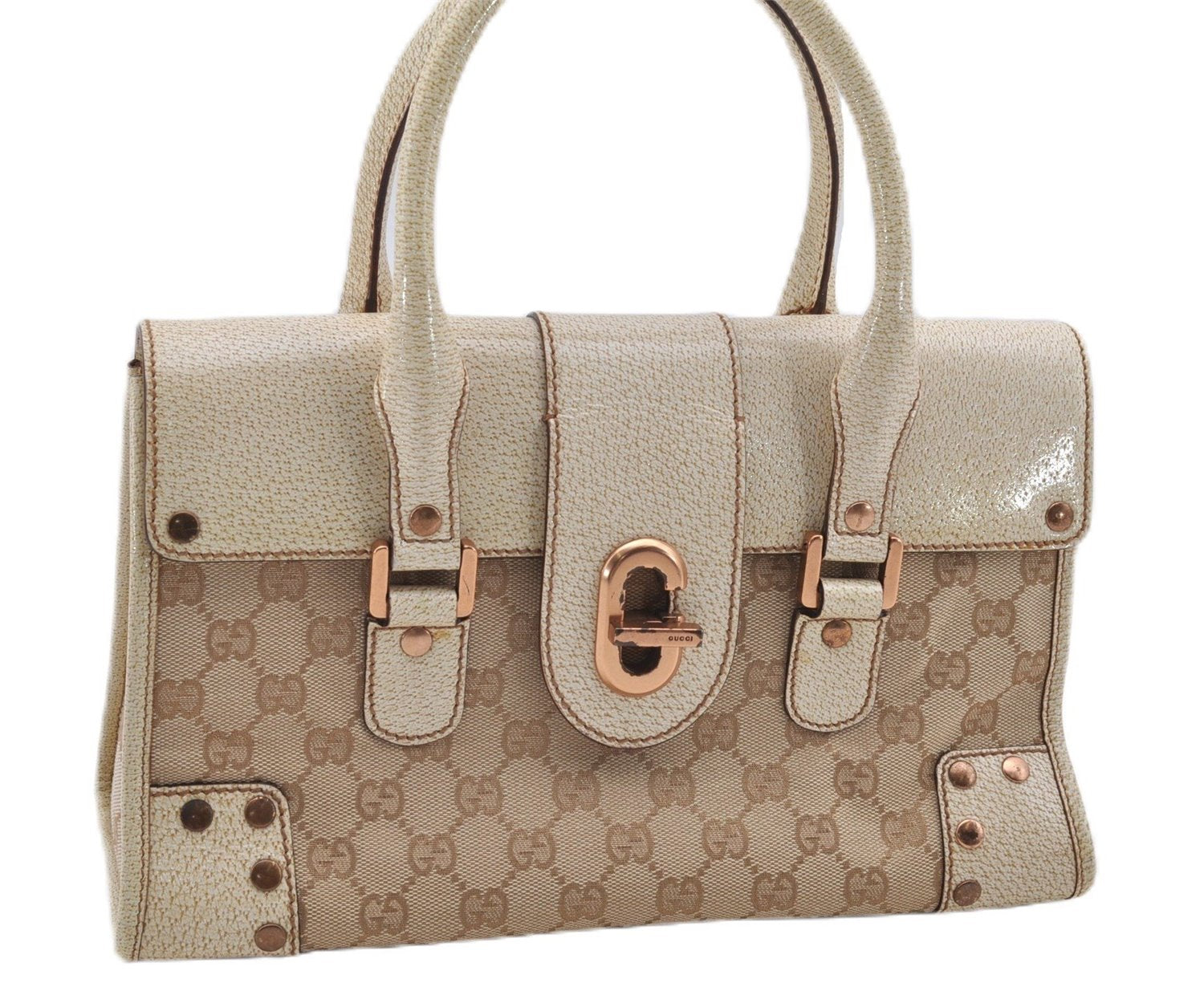 Authentic GUCCI Shoulder Hand Bag Purse GG Canvas Leather 124286 Beige 8592F