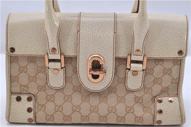 Authentic GUCCI Shoulder Hand Bag Purse GG Canvas Leather 124286 Beige 8592F