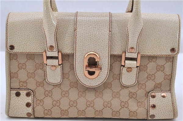 Authentic GUCCI Shoulder Hand Bag Purse GG Canvas Leather 124286 Beige 8592F
