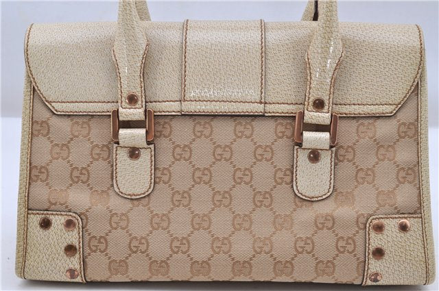 Authentic GUCCI Shoulder Hand Bag Purse GG Canvas Leather 124286 Beige 8592F
