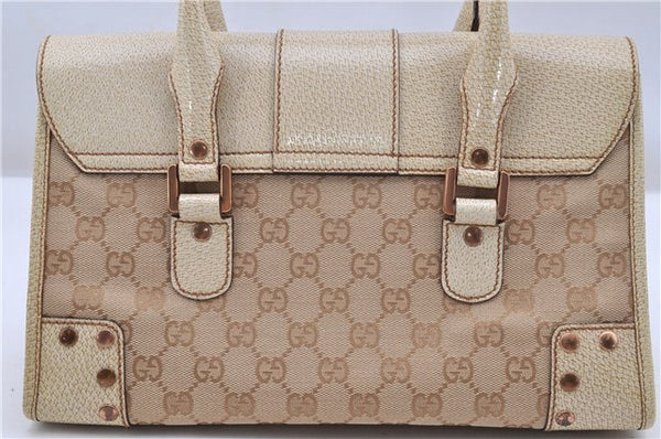 Authentic GUCCI Shoulder Hand Bag Purse GG Canvas Leather 124286 Beige 8592F
