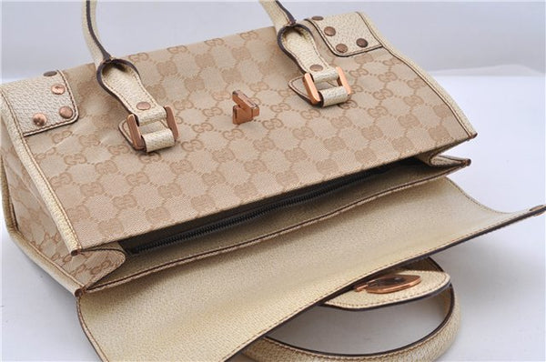 Authentic GUCCI Shoulder Hand Bag Purse GG Canvas Leather 124286 Beige 8592F