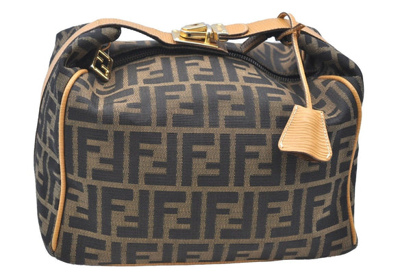 Authentic FENDI Vintage Zucca Hand Bag Purse Canvas Leather Brown 8593F