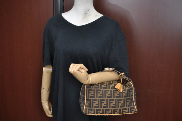 Authentic FENDI Vintage Zucca Hand Bag Purse Canvas Leather Brown 8593F