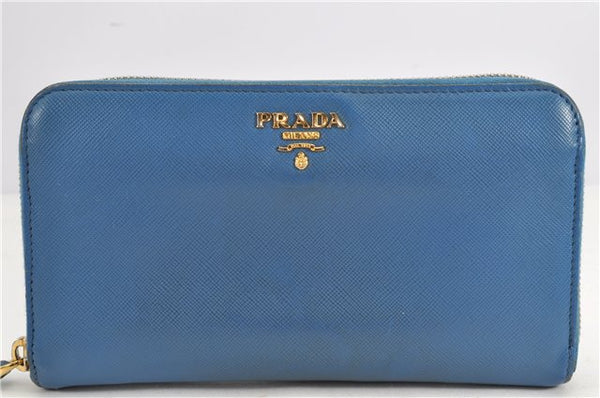Authentic PRADA Saffiano Leather Long Wallet Purse Blue Box 8600F