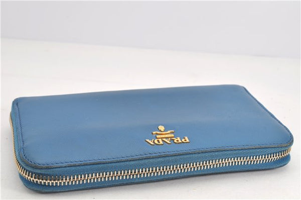 Authentic PRADA Saffiano Leather Long Wallet Purse Blue Box 8600F