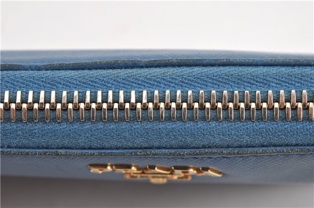 Authentic PRADA Saffiano Leather Long Wallet Purse Blue Box 8600F