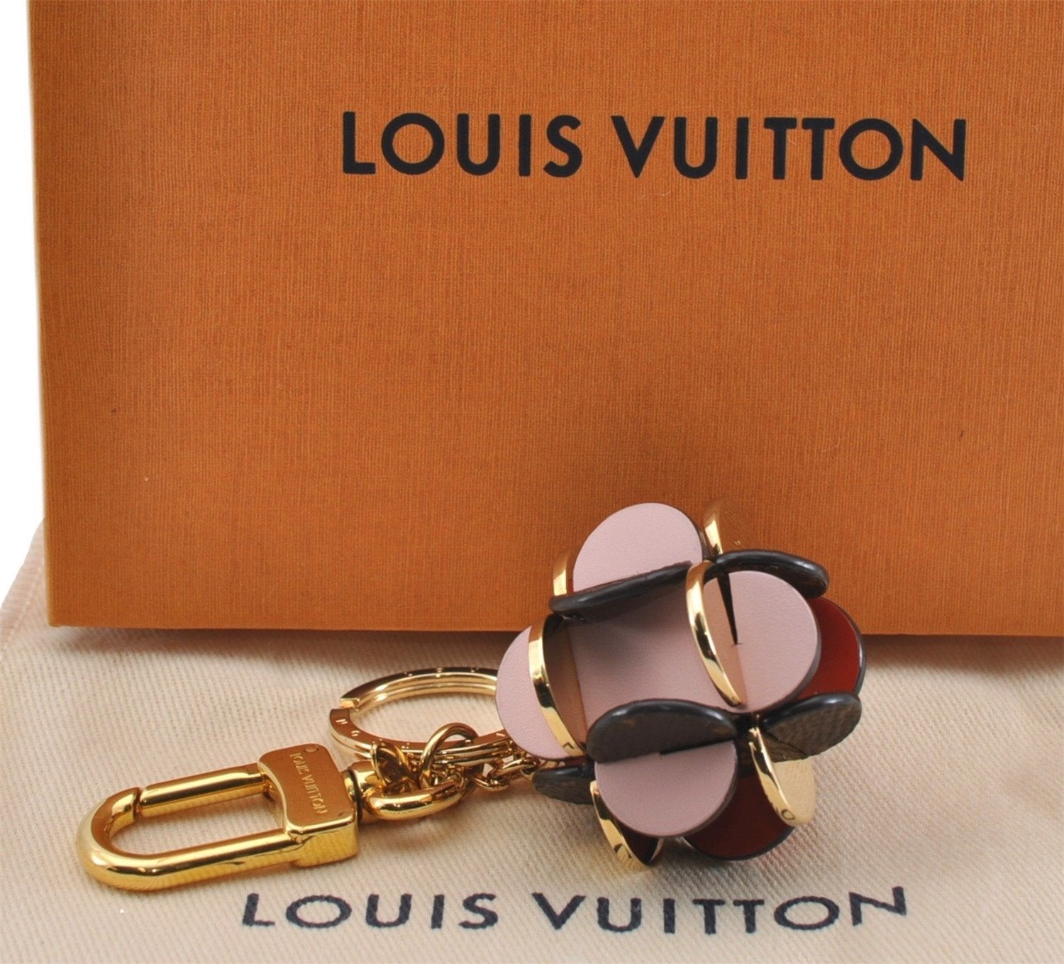 Auth Louis Vuitton Monogram Porte Cles Flowering Key Ring Brown M67289 Box 8601F