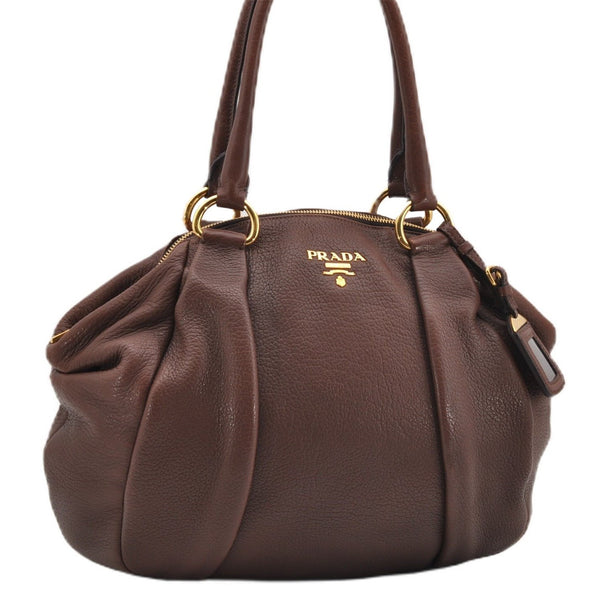 Authentic PRADA Vintage Leather Nappa 2Way Shoulder Tote Bag Brown 8603F