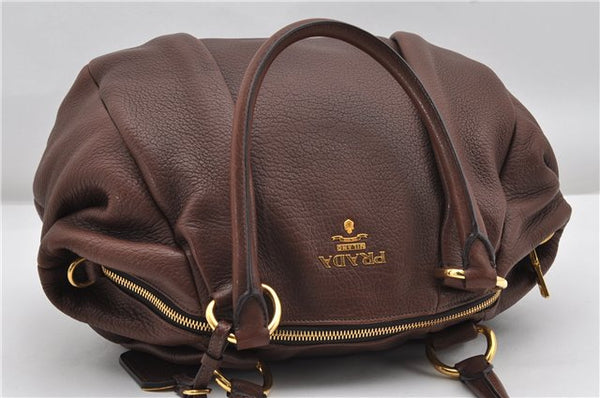 Authentic PRADA Vintage Leather Nappa 2Way Shoulder Tote Bag Brown 8603F