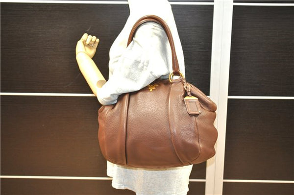 Authentic PRADA Vintage Leather Nappa 2Way Shoulder Tote Bag Brown 8603F