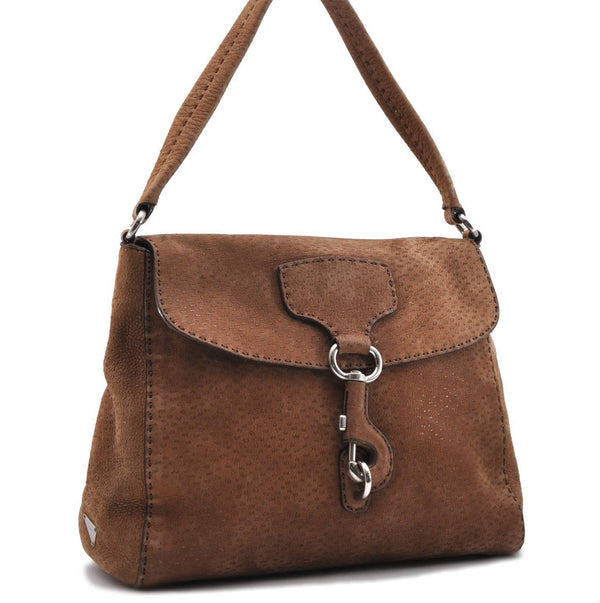 Authentic PRADA Suede Shoulder Hand Bag Purse Brown 8606C