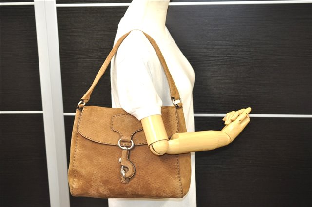 Authentic PRADA Suede Shoulder Hand Bag Purse Brown 8606C