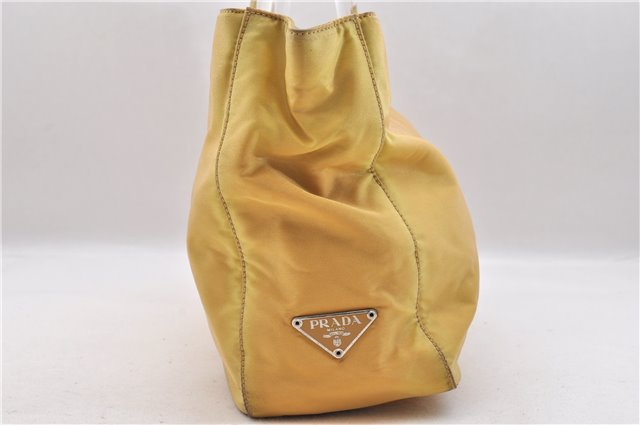 Authentic PRADA TESSUTO TRASP Plastic Nylon Hand Bag Purse B8832 Yellow 8607C