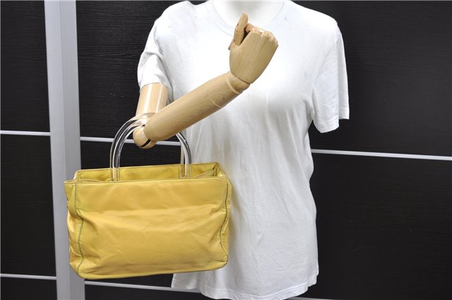 Authentic PRADA TESSUTO TRASP Plastic Nylon Hand Bag Purse B8832 Yellow 8607C