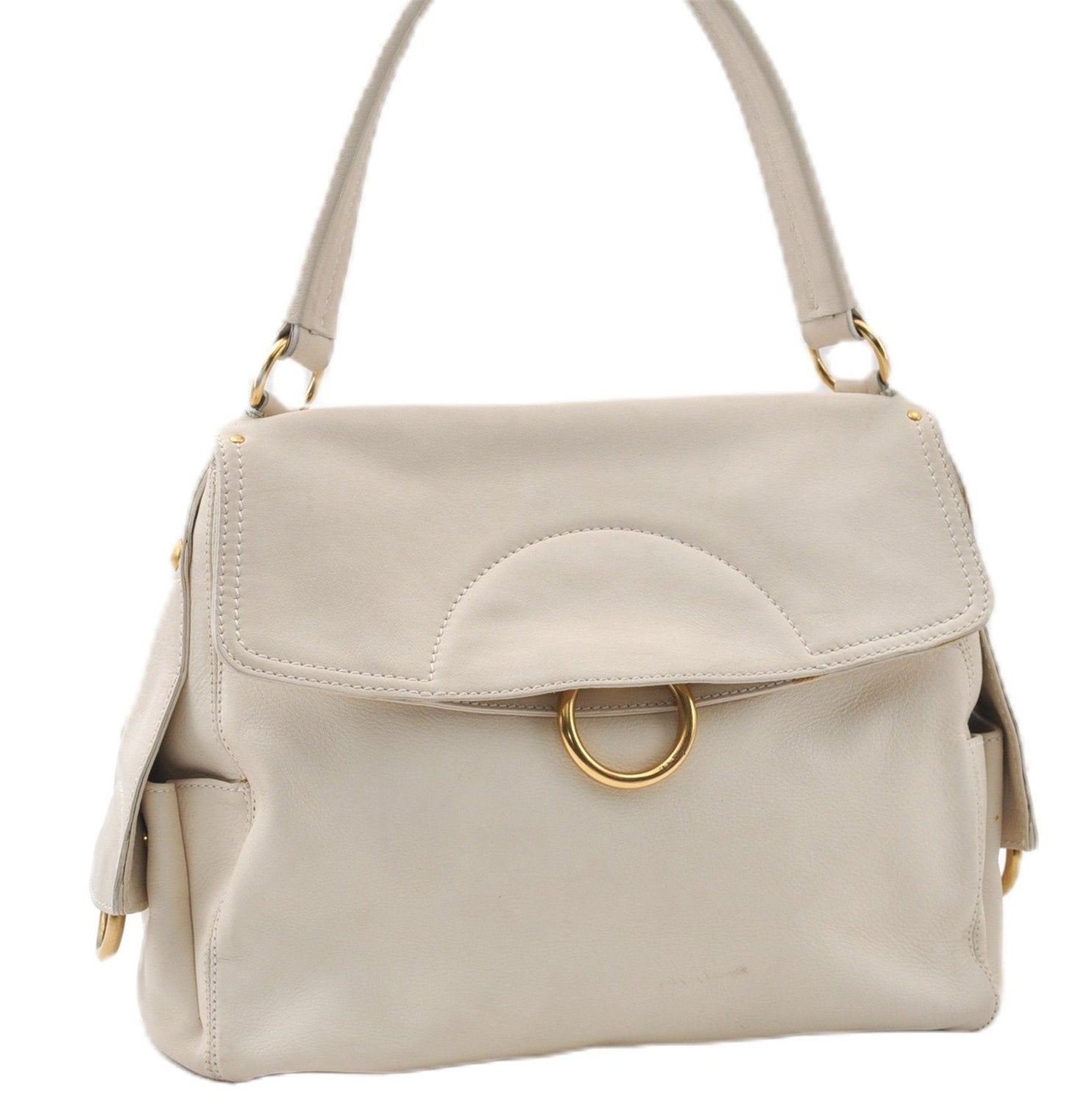 Authentic Salvatore Ferragamo Gancini Leather Shoulder Bag Purse Ivory 8607F