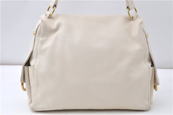 Authentic Salvatore Ferragamo Gancini Leather Shoulder Bag Purse Ivory 8607F