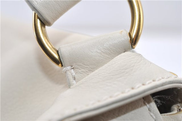 Authentic Salvatore Ferragamo Gancini Leather Shoulder Bag Purse Ivory 8607F