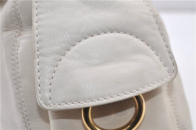 Authentic Salvatore Ferragamo Gancini Leather Shoulder Bag Purse Ivory 8607F